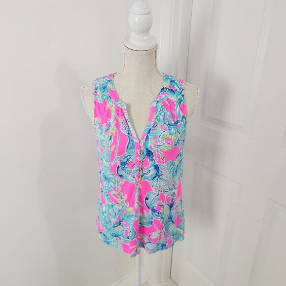 Lilly Pulitzer Top Womens S Essie Lobsters In Love Tropical Resort Cruise - Picture 12 of 12